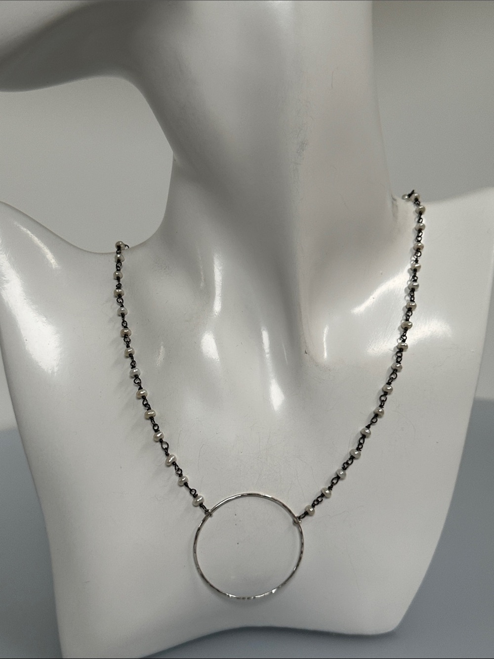 925 Sterling Silver real pearls Open Circle Pendant Necklace